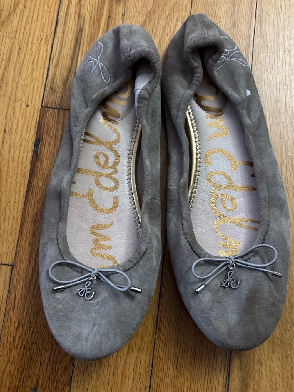 Sam Edelman Grey Suede Bow Ballet Flats 8